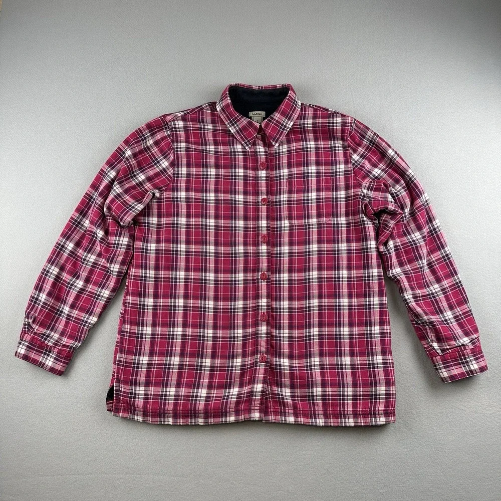 L.L. Bean Women's Pink Plaid Fleece Lined Size Medium Shirt Jacket Shacket‎